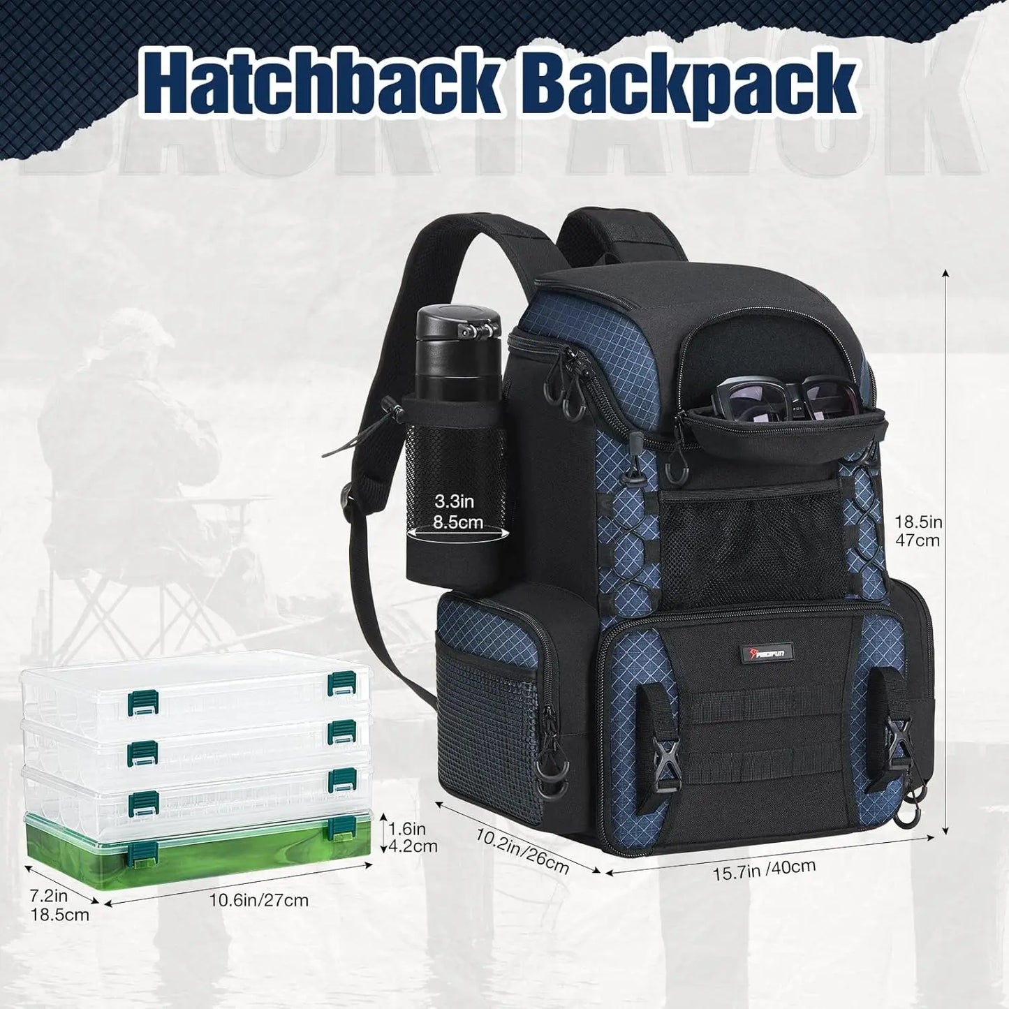 Fishing Tackle Backpack with Rod Holders & 4 Tackle Boxes
