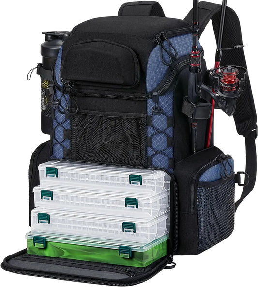 Fishing Tackle Backpack with Rod Holders & 4 Tackle Boxes